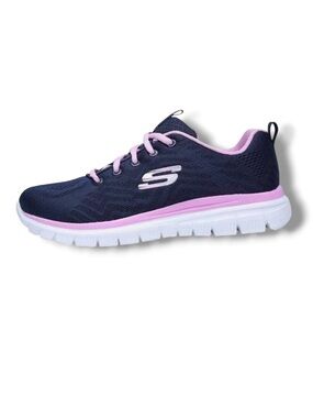Skechers Women’s Navy Blue with Pink Trim Shoes Universal Graceful Get Connected